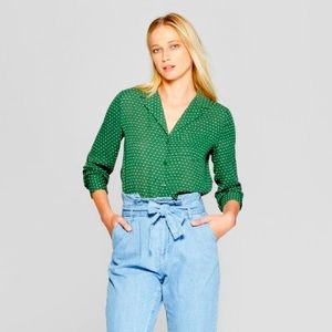 Who What Wear (Target) Green Polka Dot Blouse